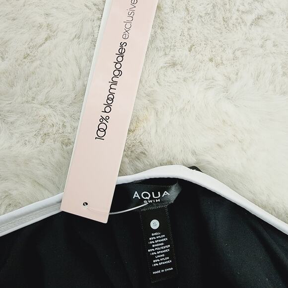 NWT Aqua 1/4 Placket Light Support Black White One-Piece Swimsuit - Picture 9 of 10